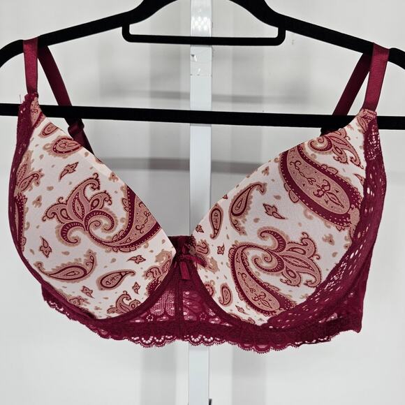 Pure Beauty by Rene Rofe Womens Sz 42DD T Shirt Bra Red Paisley Lace - Picture 1 of 4